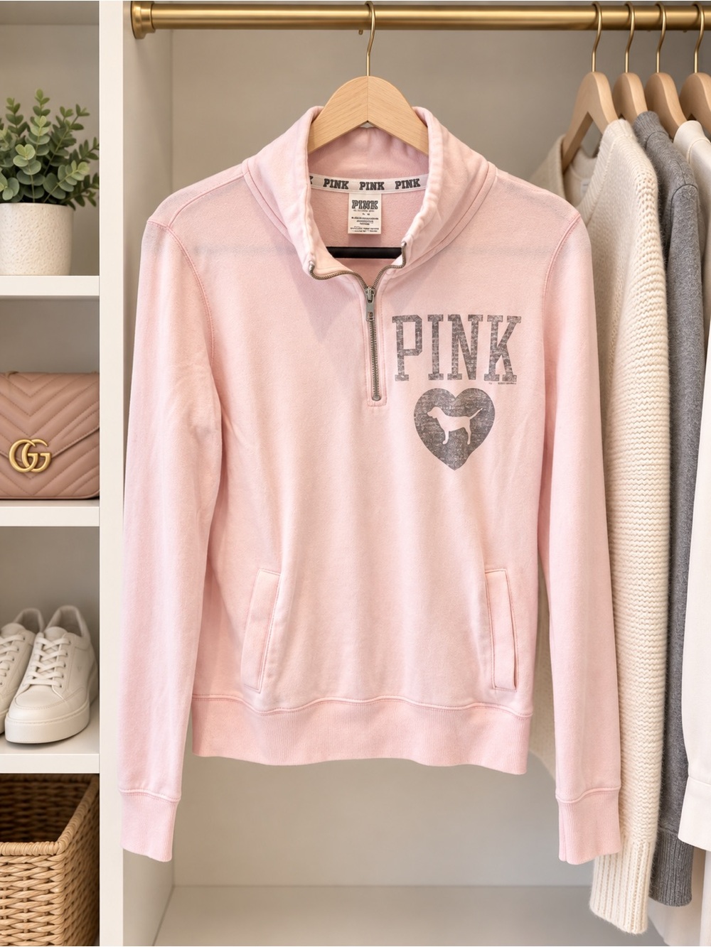 PINK Victoria's Secret Light Pink Quarter-Zip Pullover